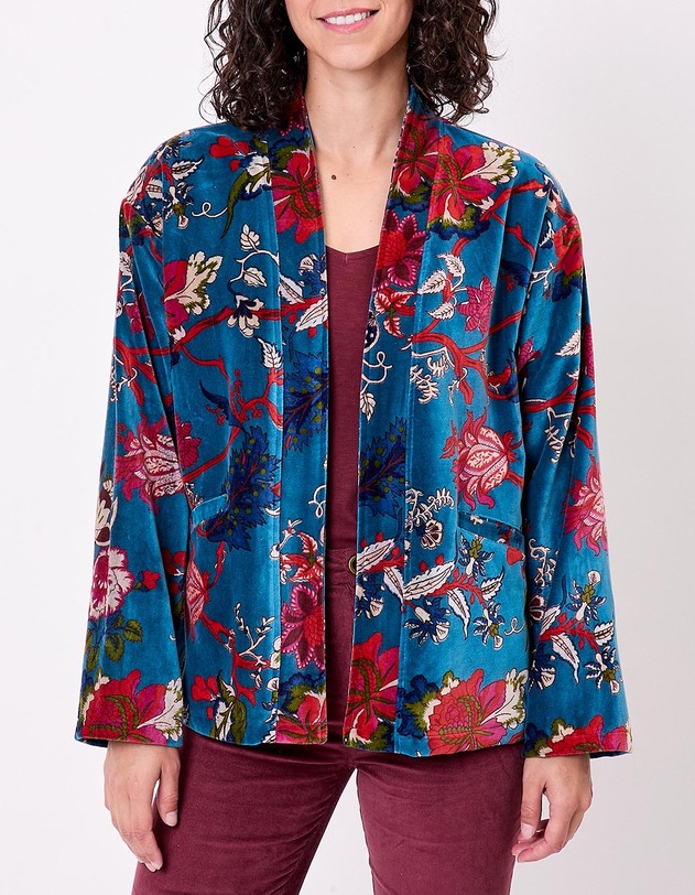 Veste Kimono velours imprim&eacute; La Fianc&eacute;e