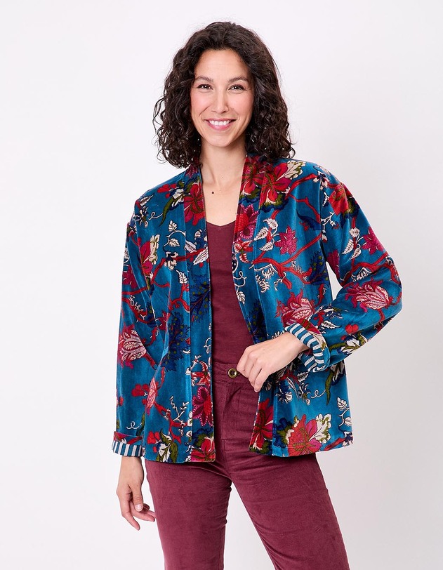 Veste Kimono velours imprim&eacute; La Fianc&eacute;e