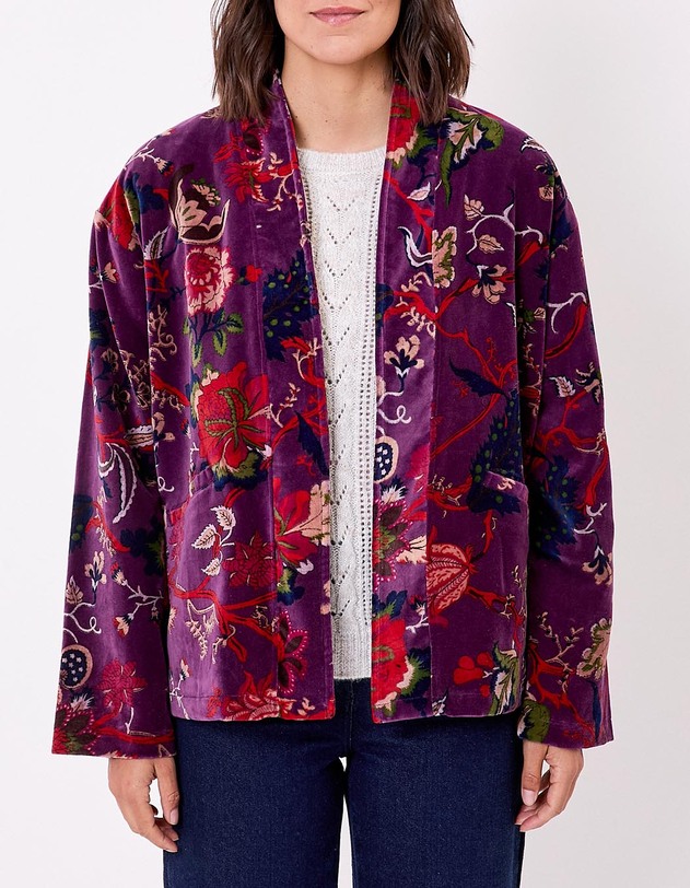 Veste Kimono velours imprim&eacute; La Fianc&eacute;e