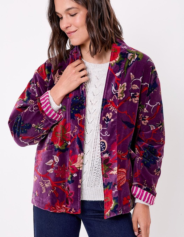 Veste Kimono velours imprim&eacute; La Fianc&eacute;e