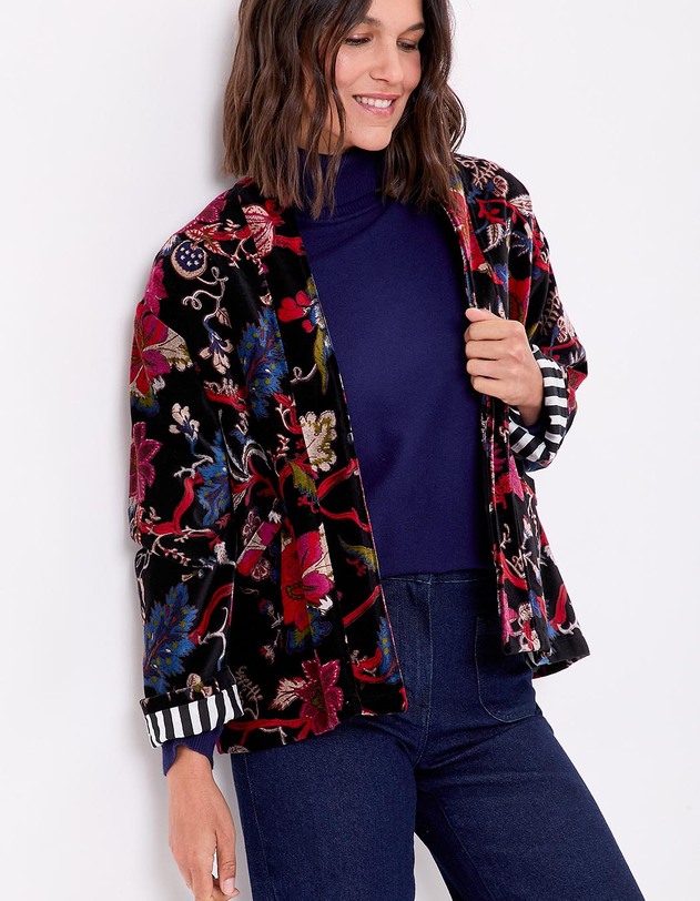 Veste Kimono velours imprim&eacute; La Fianc&eacute;e