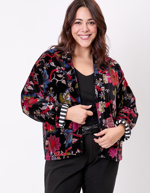 Veste Kimono velours imprim&eacute; La Fianc&eacute;e