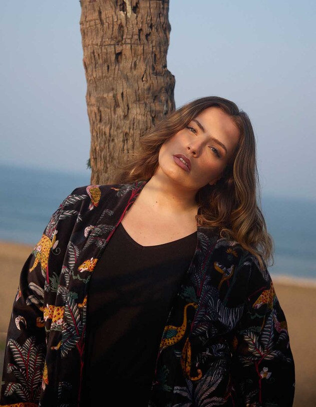 Veste Kimono velours imprim&eacute; La Fianc&eacute;e
