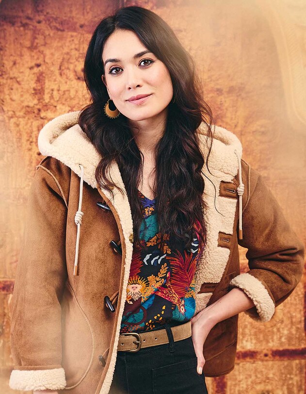 Manteau su&egrave;de r&eacute;versible imprim&eacute; La Fianc&eacute;e