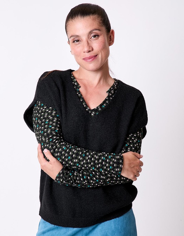 Pull tricot sans manche uni imprim&eacute; La Fianc&eacute;e