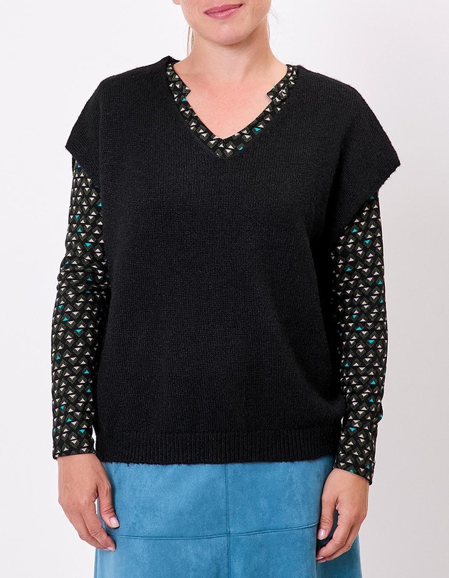 Pull tricot sans manche uni imprim&eacute; La Fianc&eacute;e