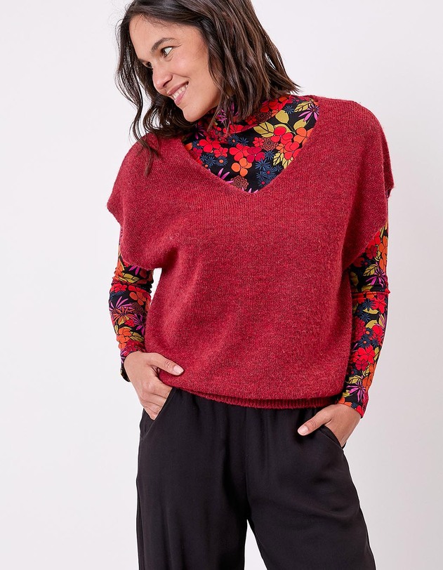 Pull tricot sans manche uni imprim&eacute; La Fianc&eacute;e