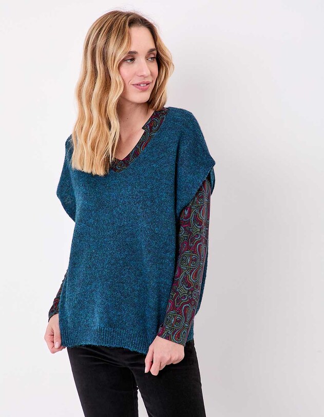 Pull tricot sans manche uni imprim&eacute; La Fianc&eacute;e