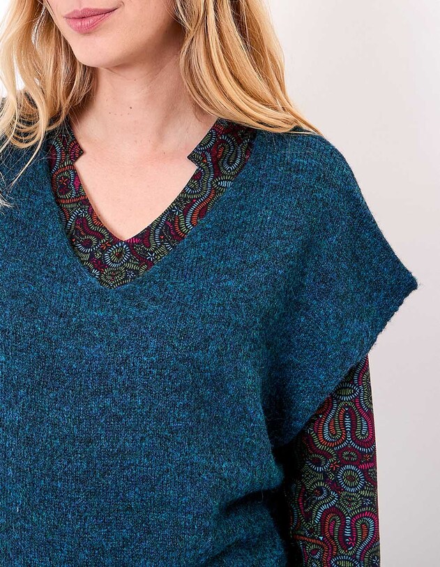 Pull tricot sans manche uni imprim&eacute; La Fianc&eacute;e