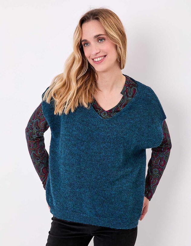 Pull tricot sans manche uni imprim&eacute; La Fianc&eacute;e