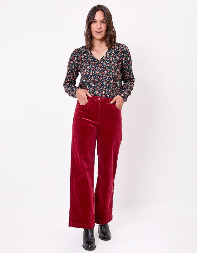 Pantalon large velours cotel&eacute; imprim&eacute; La Fianc&eacute;e