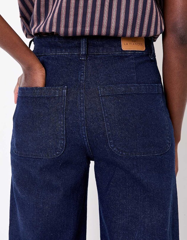 Jean large denim coton stretch imprim&eacute; La Fianc&eacute;e