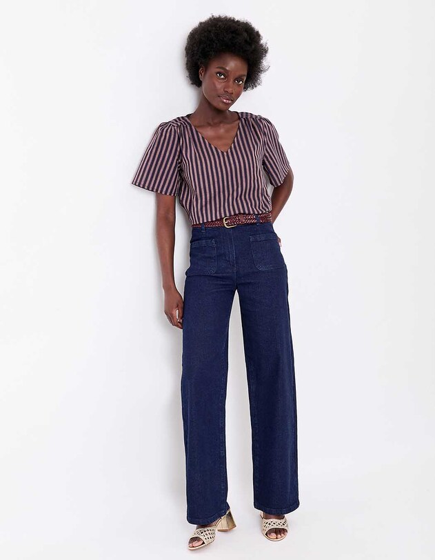 Jean large denim coton stretch imprim&eacute; La Fianc&eacute;e