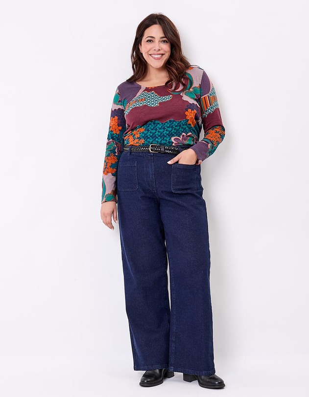 Jean large denim coton stretch imprim&eacute; La Fianc&eacute;e