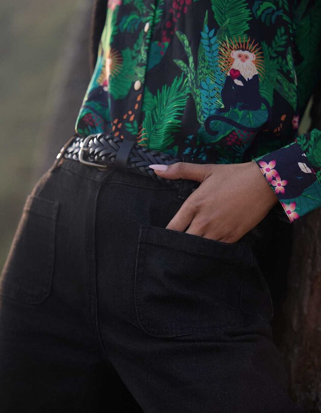 Jean large denim coton stretch imprim&eacute; La Fianc&eacute;e