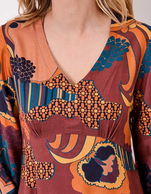 Robe midi fluide col V imprim&eacute; La Fianc&eacute;e