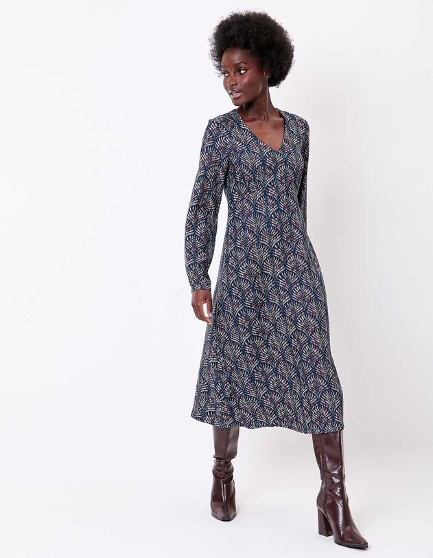 Robe midi fluide col V imprim&eacute; La Fianc&eacute;e