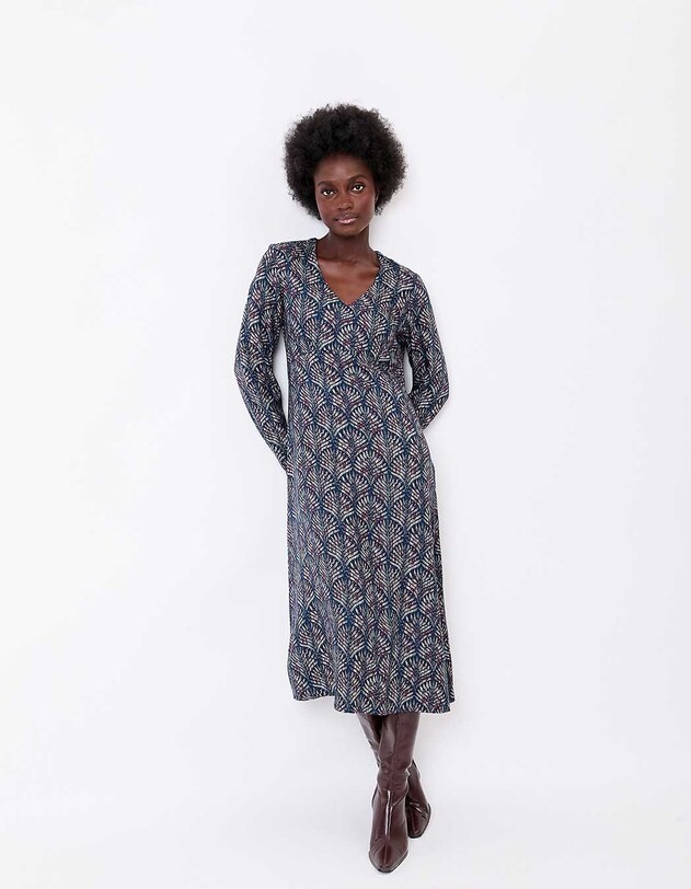 Robe midi fluide col V imprim&eacute; La Fianc&eacute;e