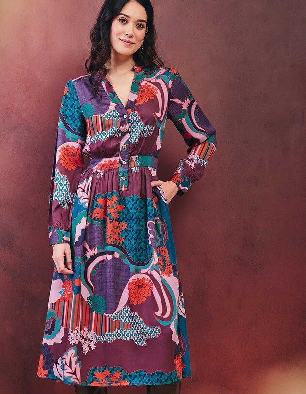 Robe midi fluide &eacute;vas&eacute;e imprim&eacute; La Fianc&eacute;e