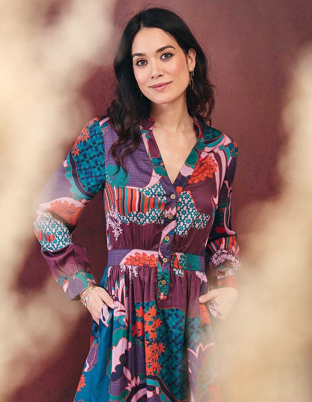 Robe midi fluide &eacute;vas&eacute;e imprim&eacute; La Fianc&eacute;e