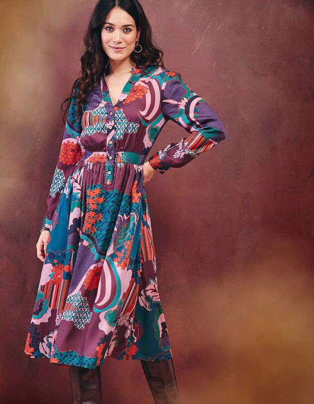 Robe midi fluide &eacute;vas&eacute;e imprim&eacute; La Fianc&eacute;e