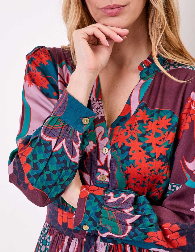 Robe midi fluide &eacute;vas&eacute;e imprim&eacute; La Fianc&eacute;e