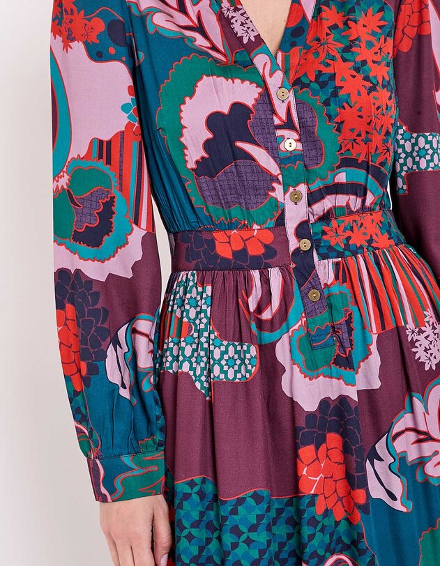 Robe midi fluide &eacute;vas&eacute;e imprim&eacute; La Fianc&eacute;e