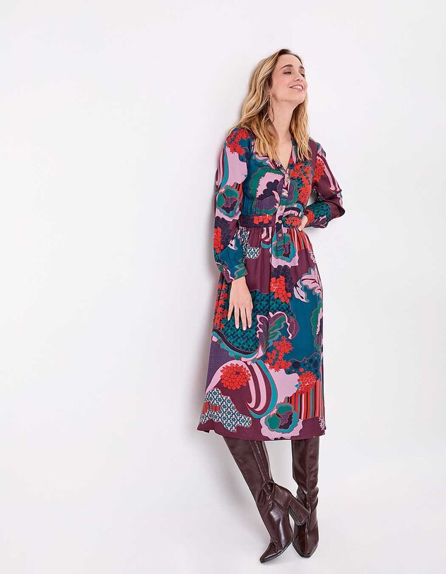 Robe midi fluide &eacute;vas&eacute;e imprim&eacute; La Fianc&eacute;e