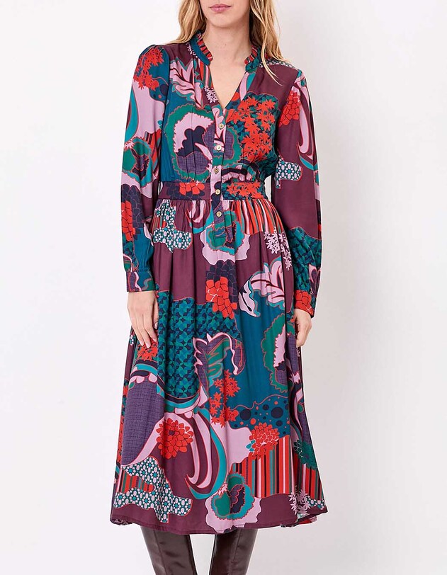 Robe midi fluide &eacute;vas&eacute;e imprim&eacute; La Fianc&eacute;e