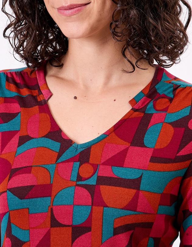 T-shirt fluide col V maille imprim&eacute; La Fianc&eacute;e