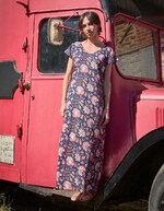 Robe longue voile de coton bio imprimé La Fiancée
