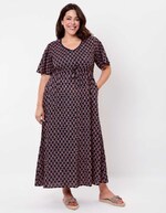 Robe longue fluide viscose lin imprimé La Fiancée