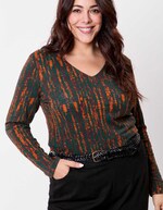 T-shirt col v imprim&eacute; coton bio imprim&eacute; La Fianc&eacute;e