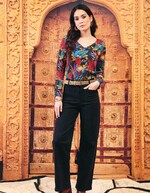Jean large denim coton stretch imprimé La Fiancée