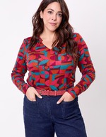T-shirt fluide col V maille imprimé La Fiancée