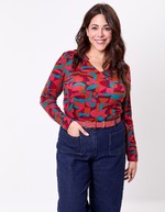 T-shirt fluide col V maille imprimé La Fiancée