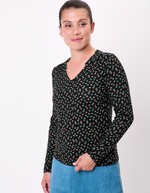 T-shirt fluide col V maille imprimé La Fiancée