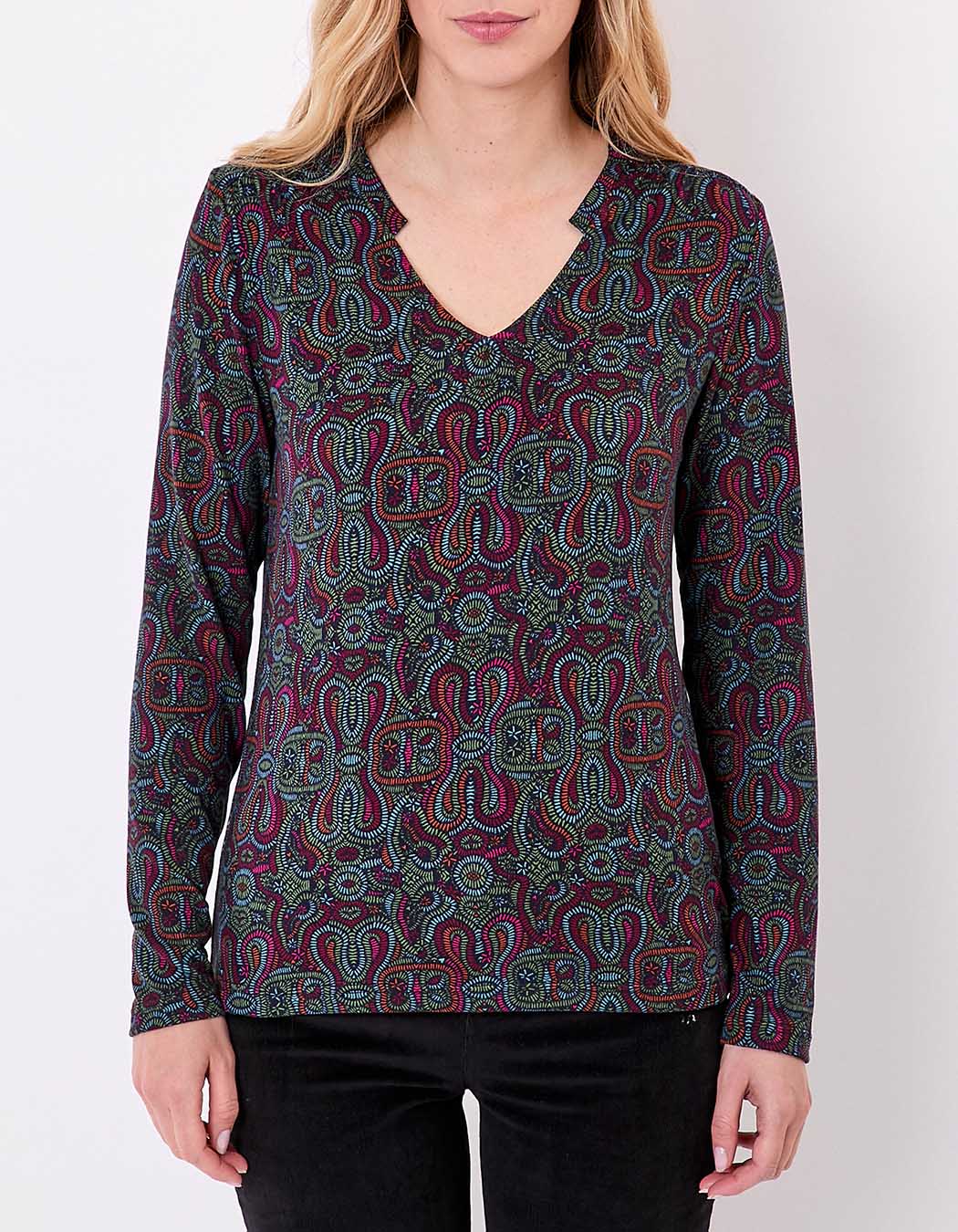 T-shirt fluide col V maille imprimé La Fiancée
