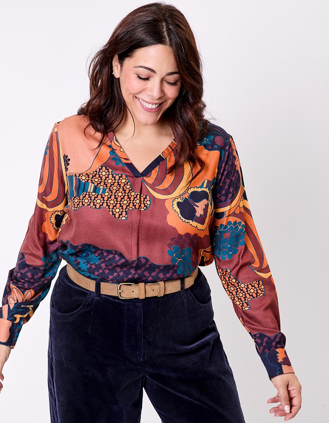 Blouse fluide évasée col V imprimé La Fiancée