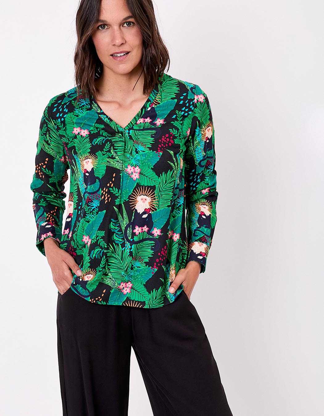 Blouse fluide évasée col V imprimé La Fiancée
