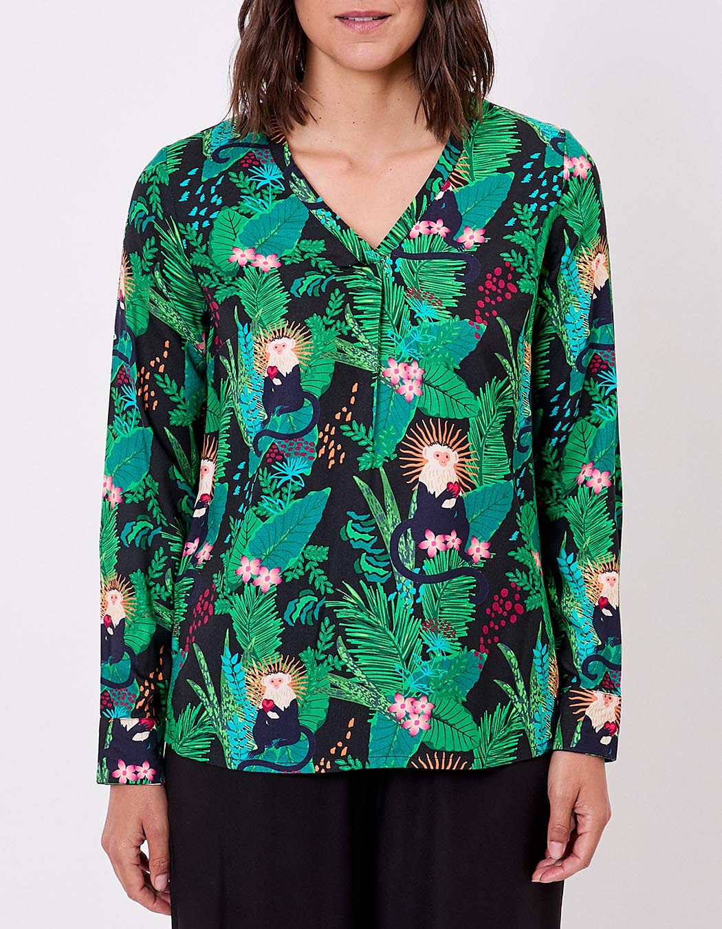 Blouse fluide évasée col V imprimé La Fiancée