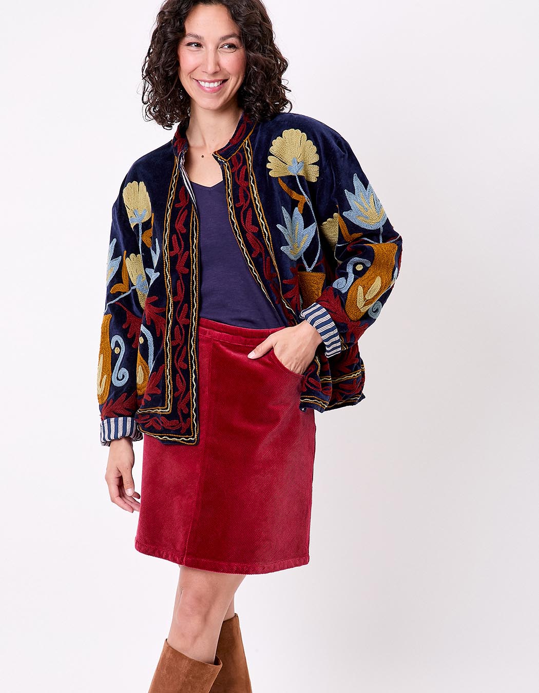 Veste kimono velours brodée imprimé La Fiancée