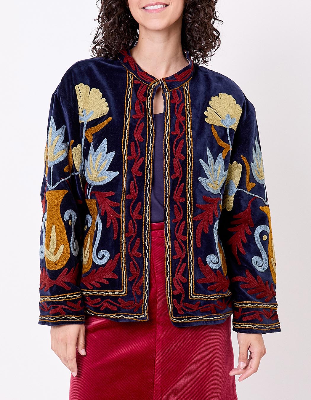 Veste kimono velours brodée imprimé La Fiancée