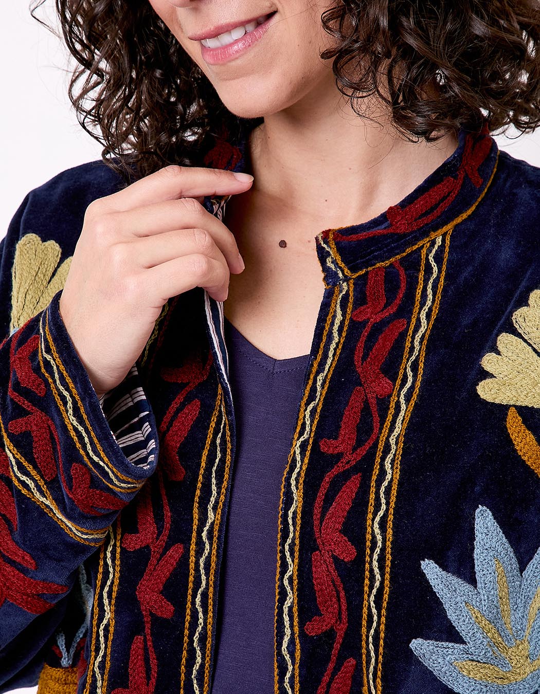 Veste kimono velours brodée imprimé La Fiancée
