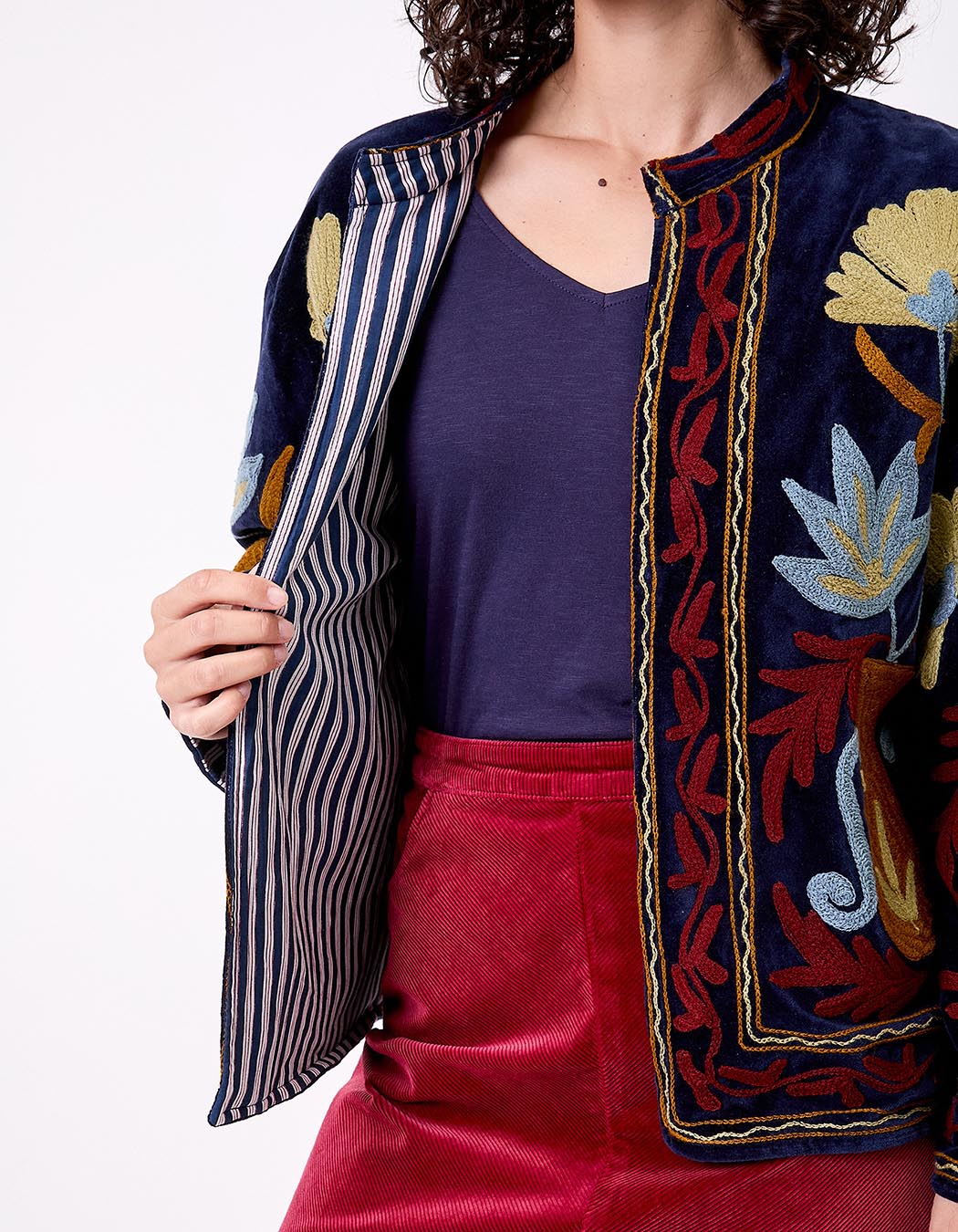 Veste kimono velours brodée imprimé La Fiancée