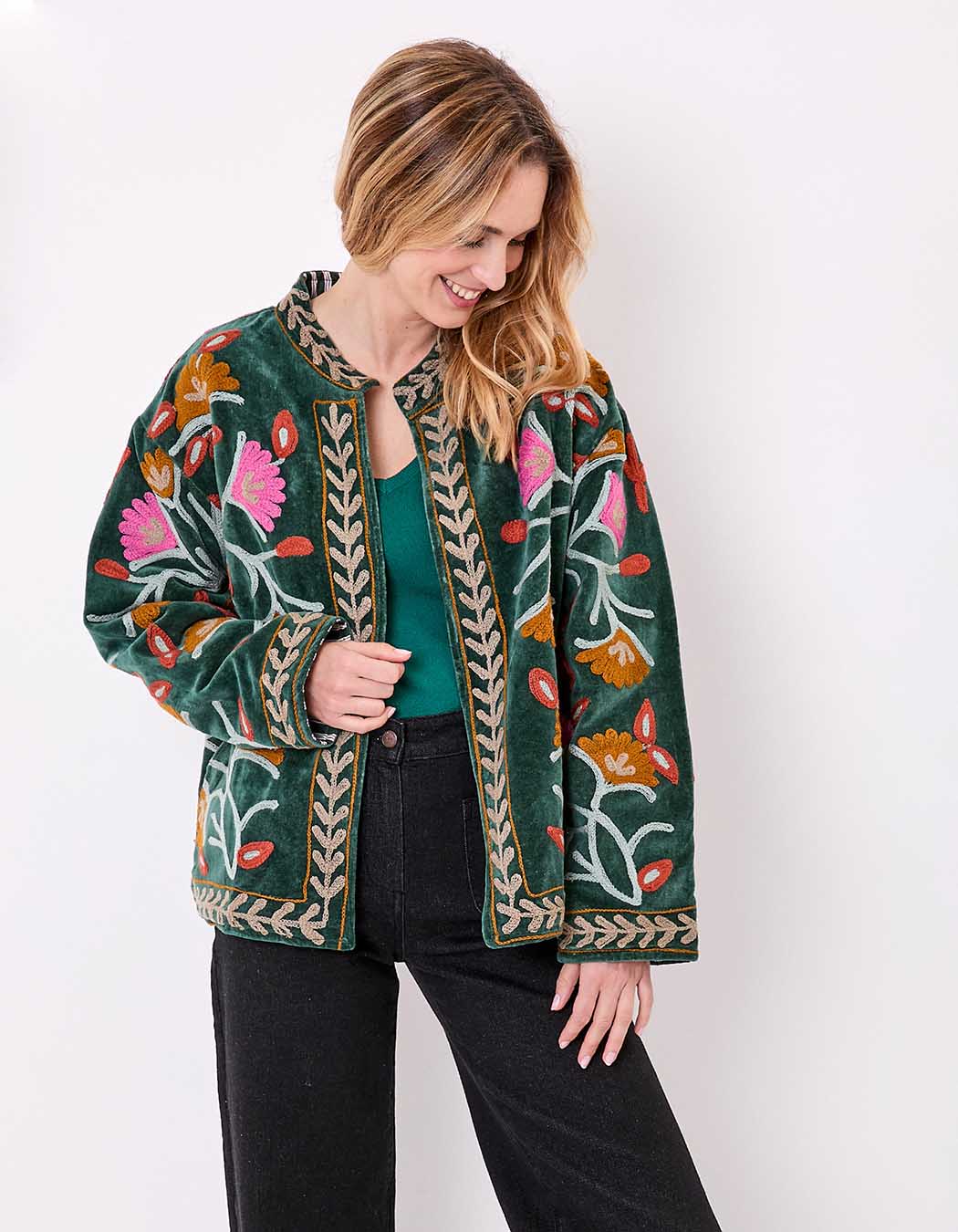 Veste kimono velours brodée imprimé La Fiancée