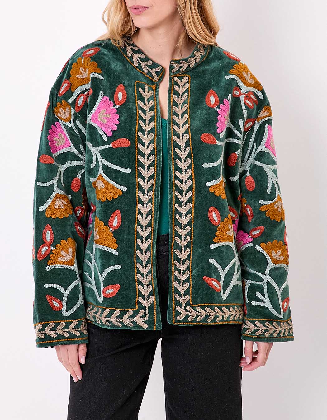 Veste kimono velours brodée imprimé La Fiancée