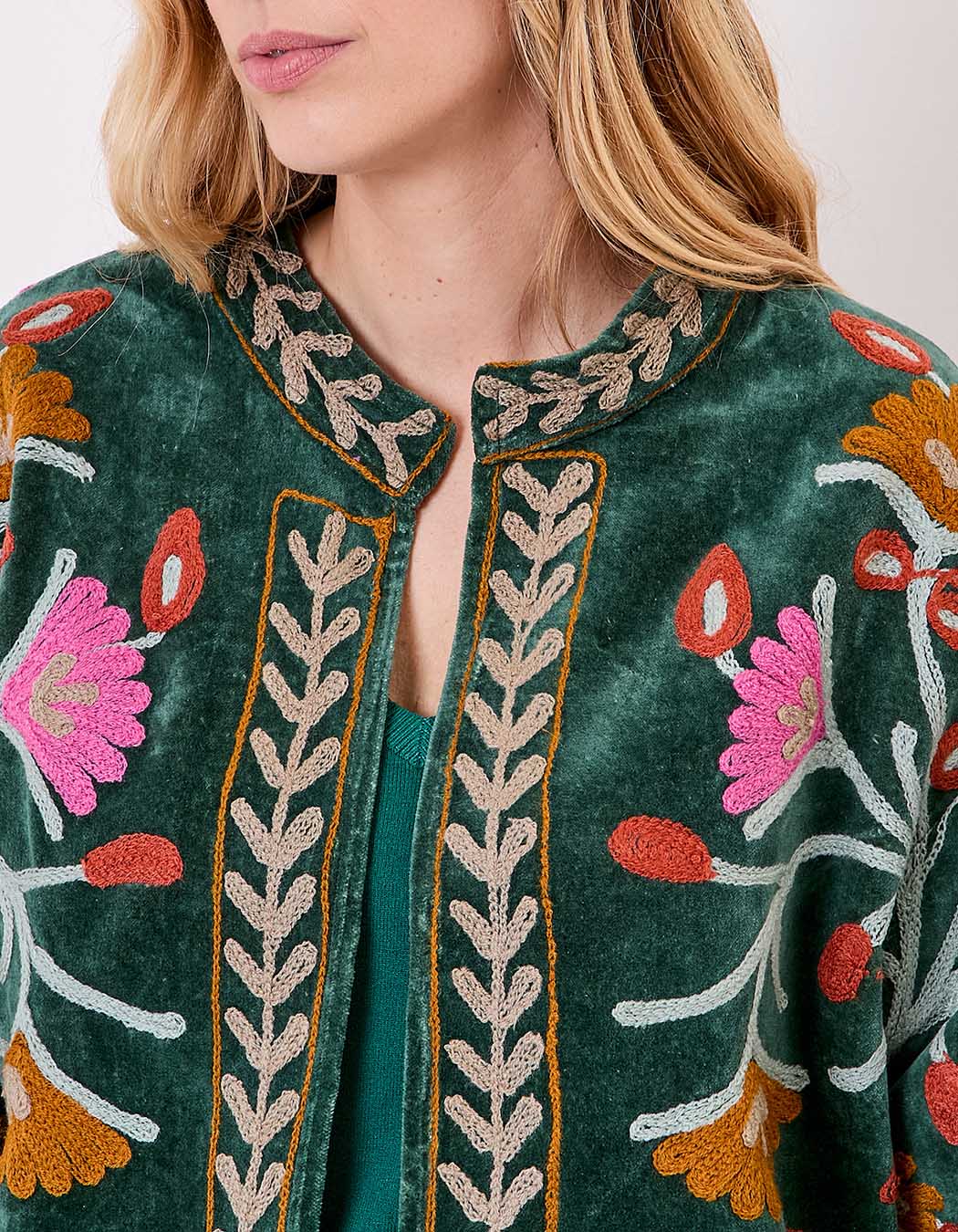 Veste kimono velours brodée imprimé La Fiancée