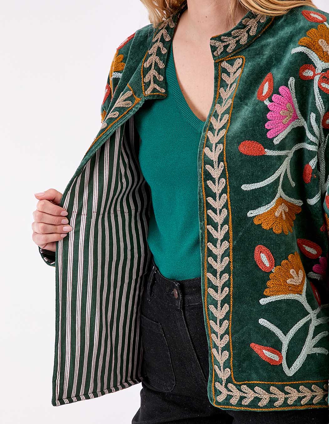 Veste kimono velours brodée imprimé La Fiancée