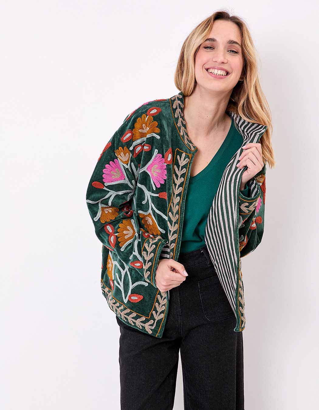 Veste kimono velours brodée imprimé La Fiancée